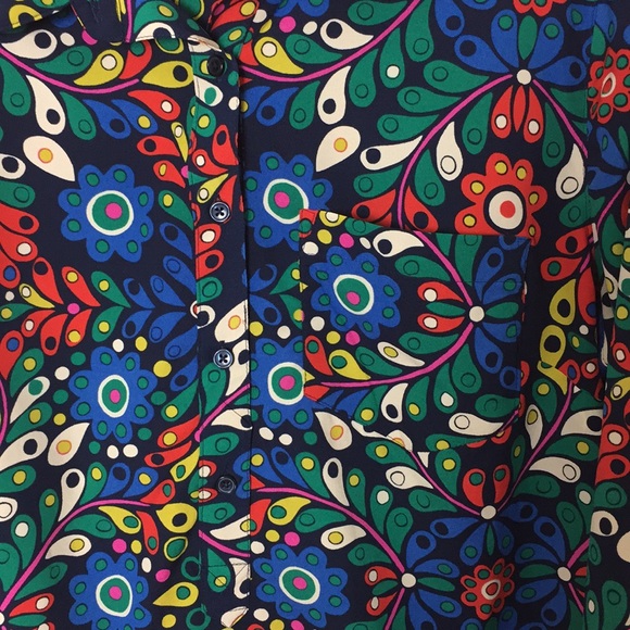 Merona Blue Floral Half Button Down Blouse - Picture 2 of 7